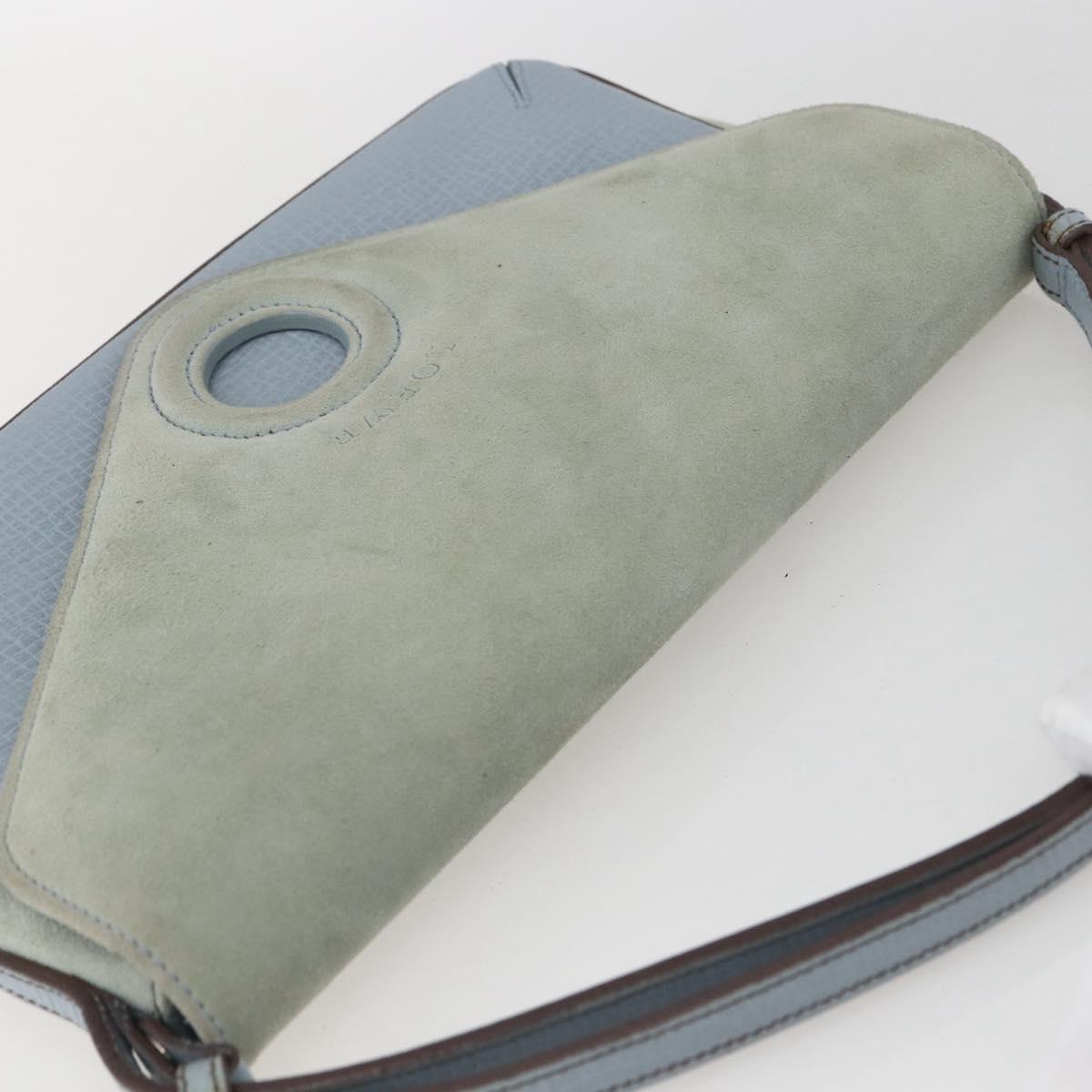 LOEWE Hand Bag Suede Blue Silver Auth ka1394