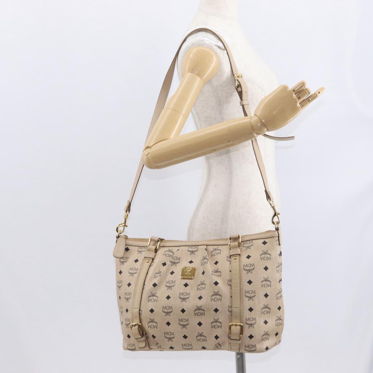 MCM Vicetos Logogram Tote Bag PVC Leather 2way Beige Gold Auth ka1395