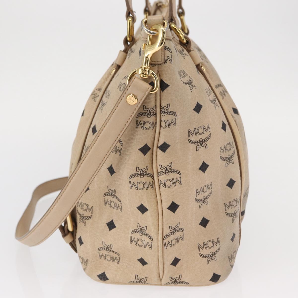 MCM Vicetos Logogram Tote Bag PVC Leather 2way Beige Gold Auth ka1395