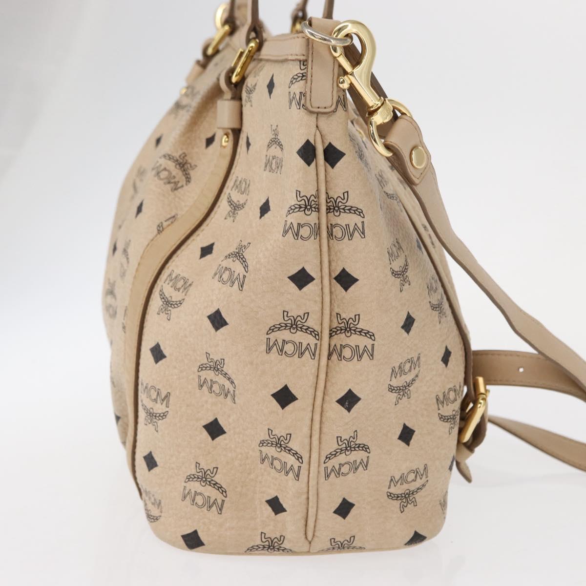 MCM Vicetos Logogram Tote Bag PVC Leather 2way Beige Gold Auth ka1395