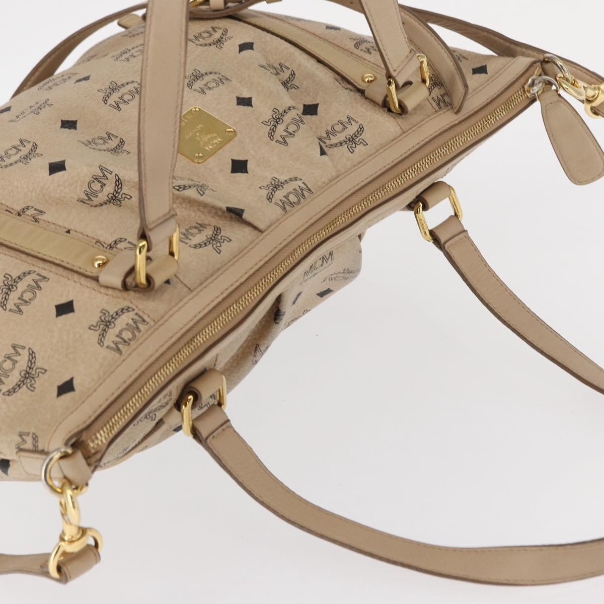MCM Vicetos Logogram Tote Bag PVC Leather 2way Beige Gold Auth ka1395
