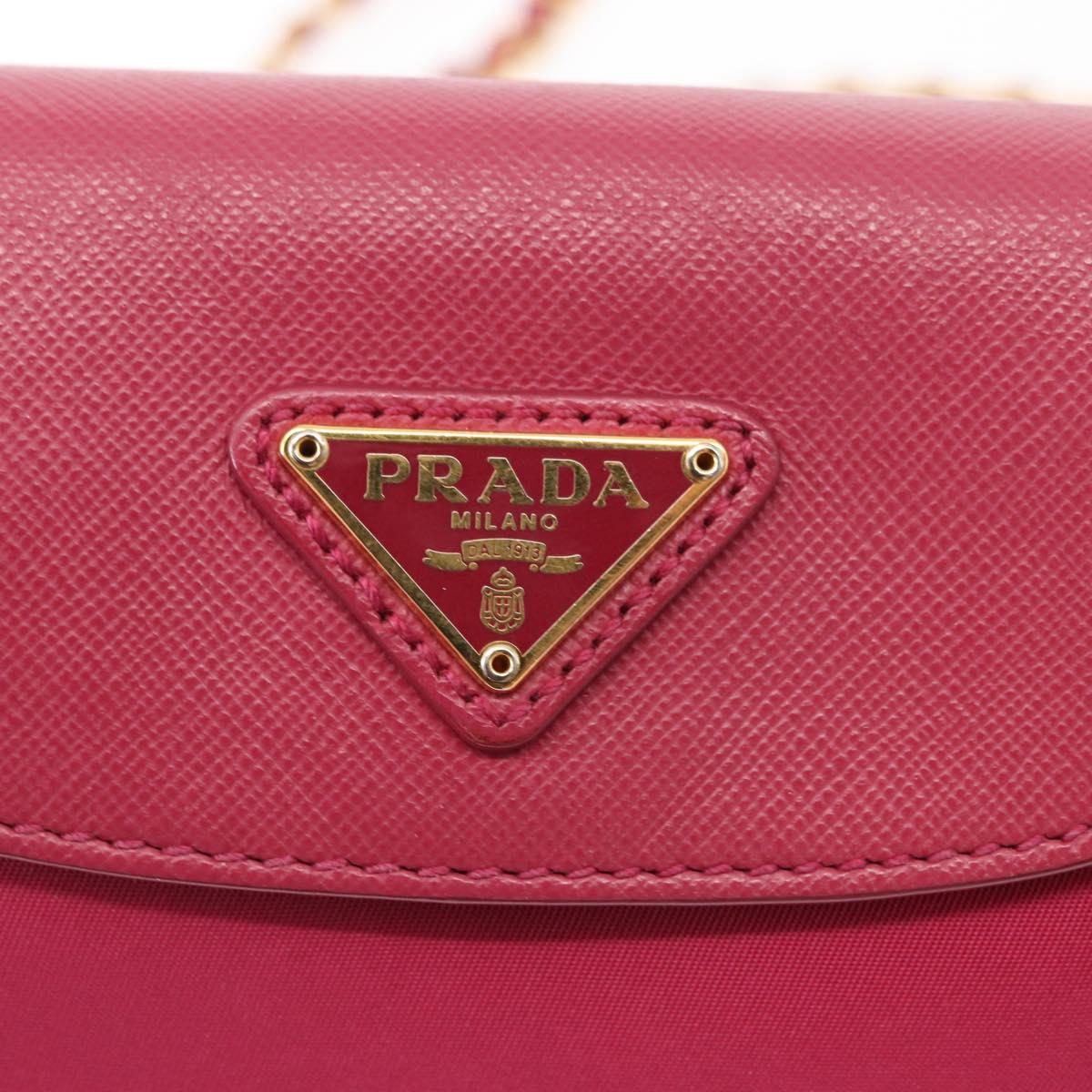 PRADA Chain Shoulder Bag Nylon Leather Pink Gold Auth ka140