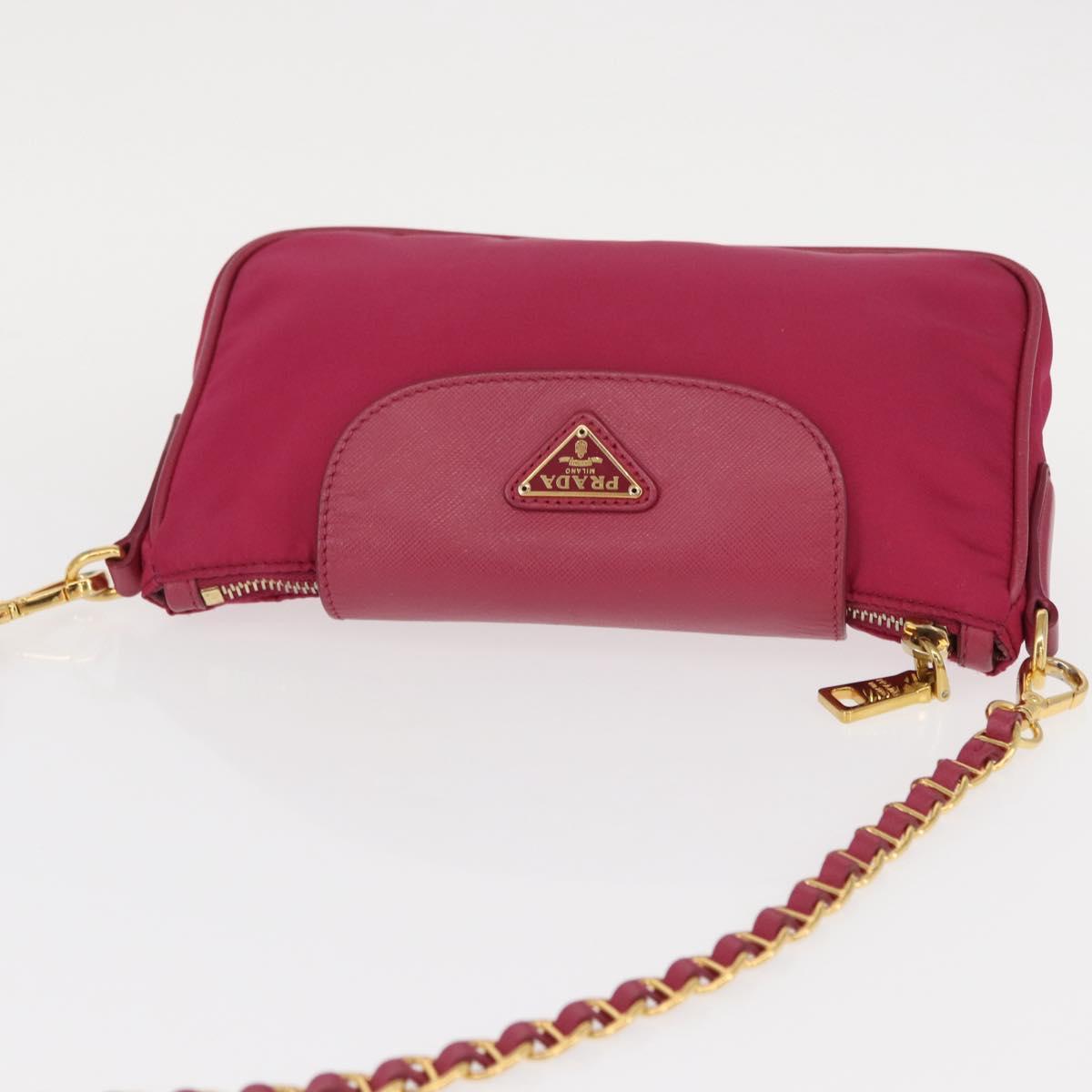 PRADA Chain Shoulder Bag Nylon Leather Pink Gold Auth ka140