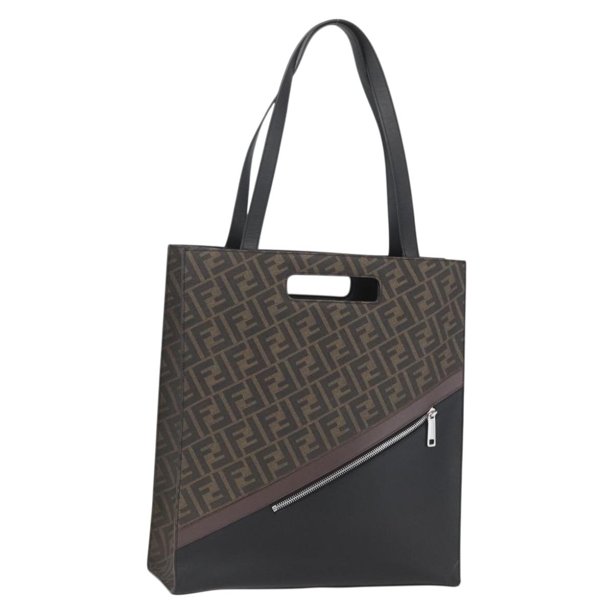 FENDI Zucca Canvas Tote Bag Black Brown Auth ka1401M