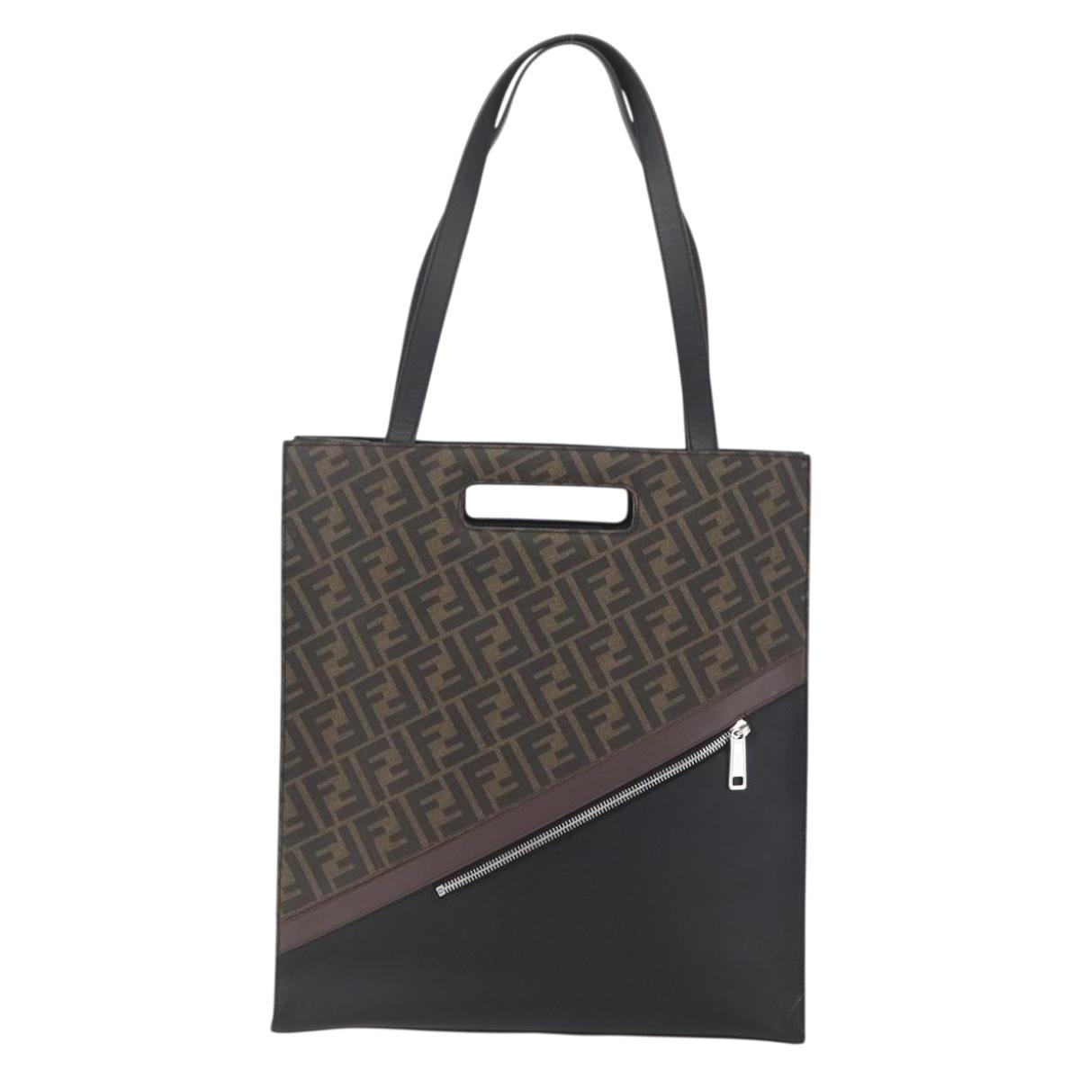 FENDI Zucca Canvas Tote Bag Black Brown Auth ka1401M