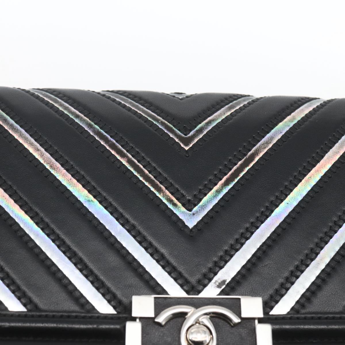 CHANEL Chain Boy Chanel V Stitch Bag Leather Black Silver CC Auth ka1417SAM