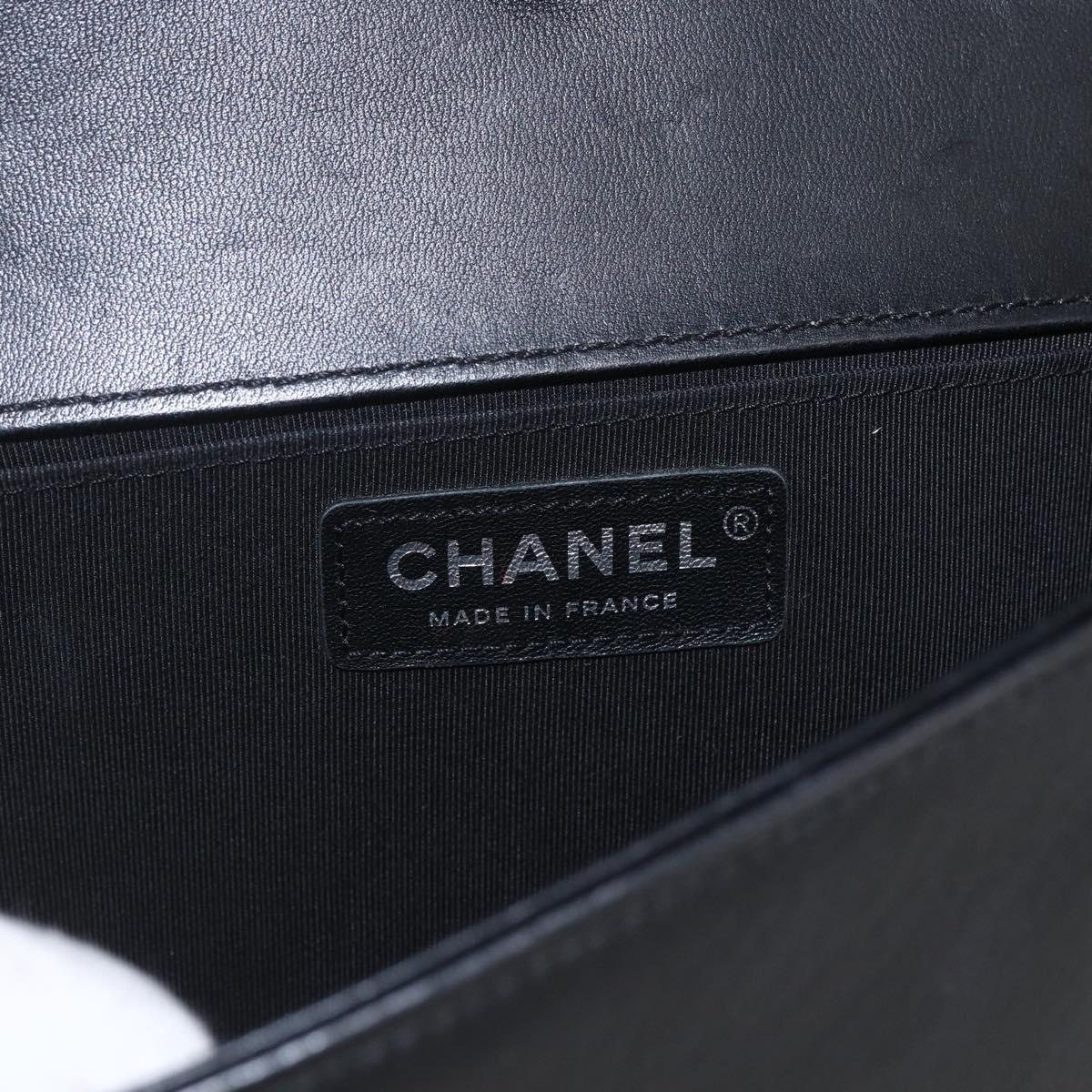 CHANEL Chain Boy Chanel V Stitch Bag Leather Black Silver CC Auth ka1417SAM