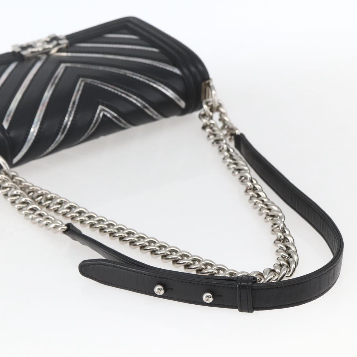 CHANEL Chain Boy Chanel V Stitch Bag Leather Black Silver CC Auth ka1417SAM