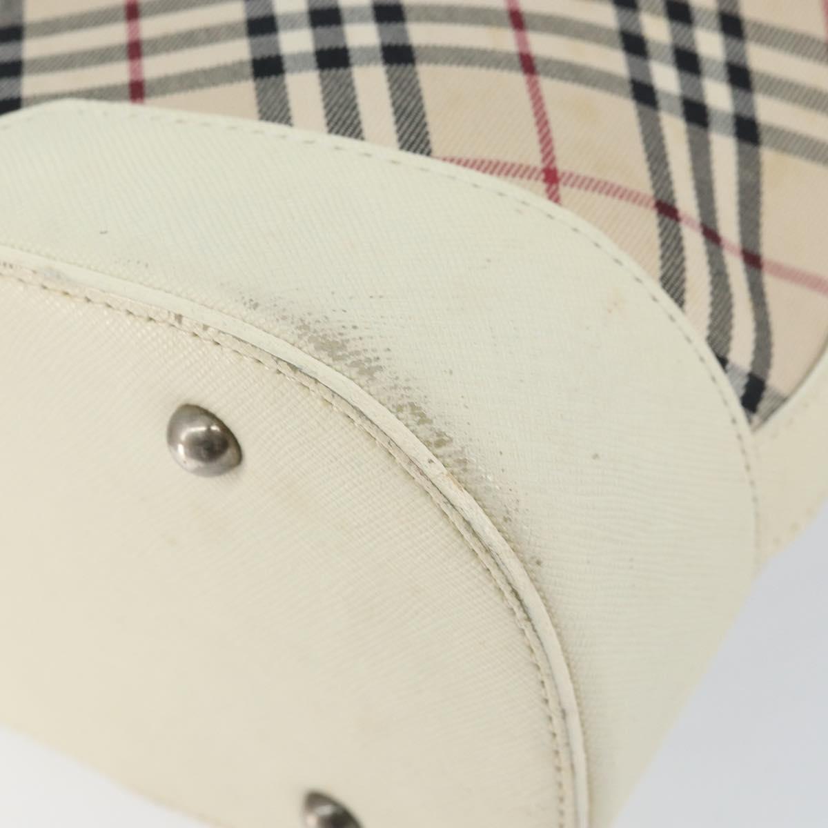 BURBERRY Nova Check Shoulder Bag Canvas White Silver Auth ka142