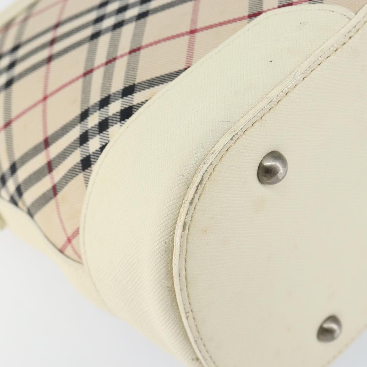 BURBERRY Nova Check Shoulder Bag Canvas White Silver Auth ka142