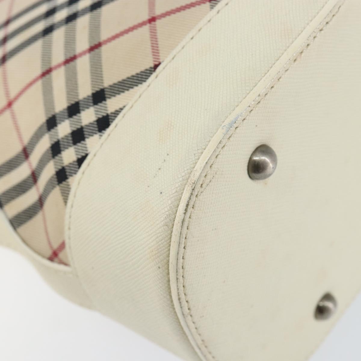 BURBERRY Nova Check Shoulder Bag Canvas White Silver Auth ka142