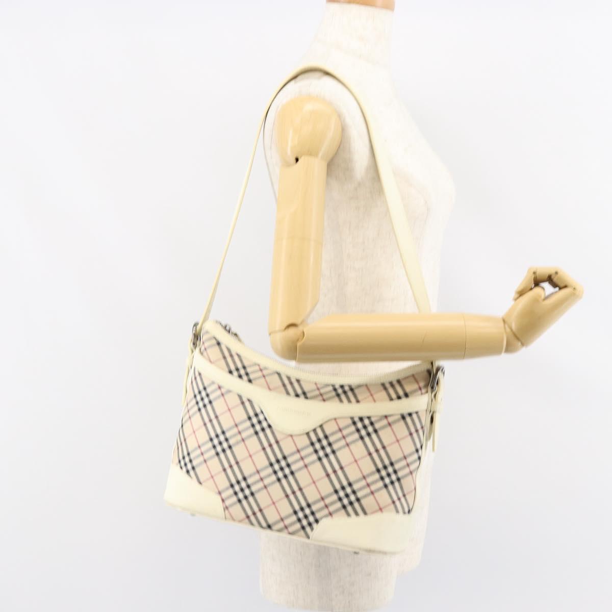 BURBERRY Nova Check Shoulder Bag Canvas White Silver Auth ka142