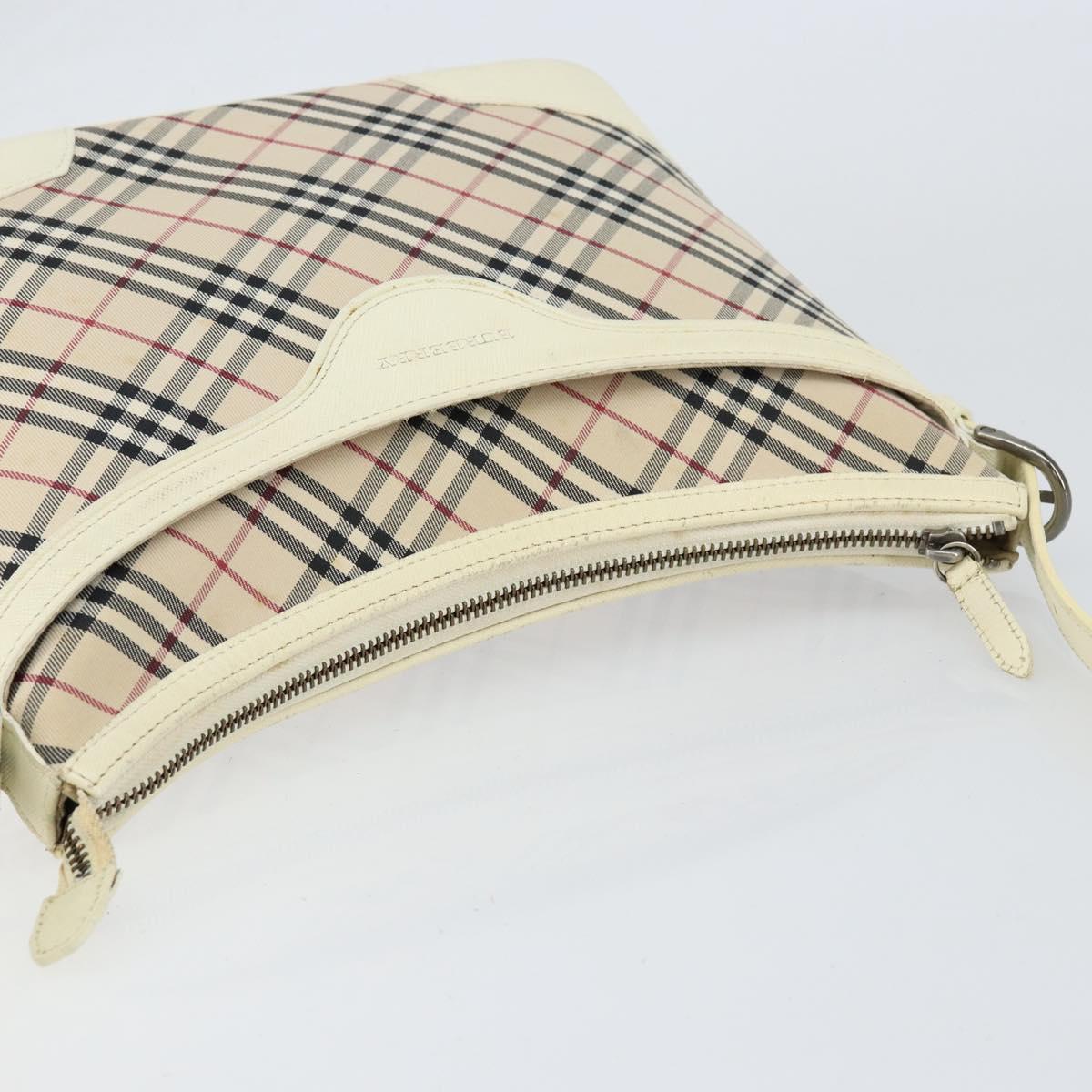 BURBERRY Nova Check Shoulder Bag Canvas White Silver Auth ka142