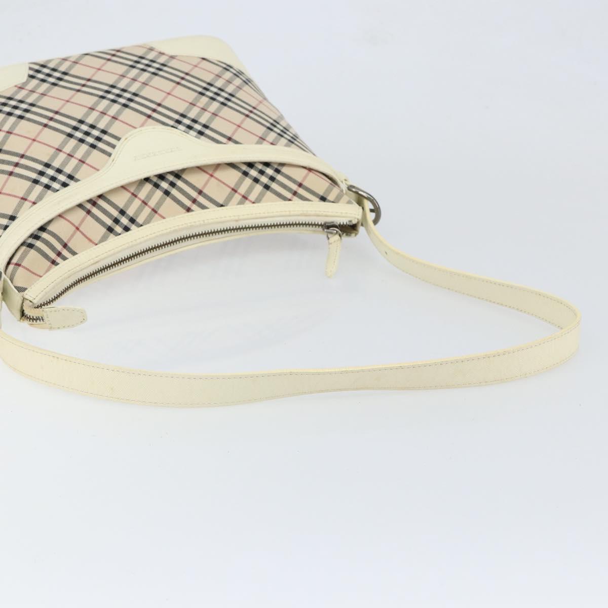 BURBERRY Nova Check Shoulder Bag Canvas White Silver Auth ka142