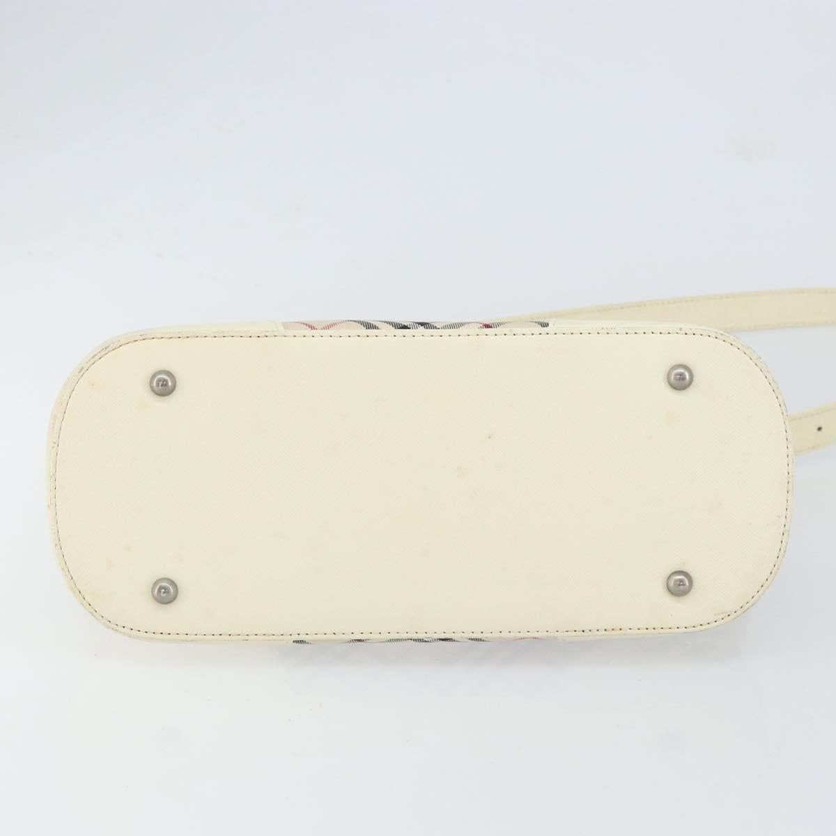 BURBERRY Nova Check Shoulder Bag Canvas White Silver Auth ka142