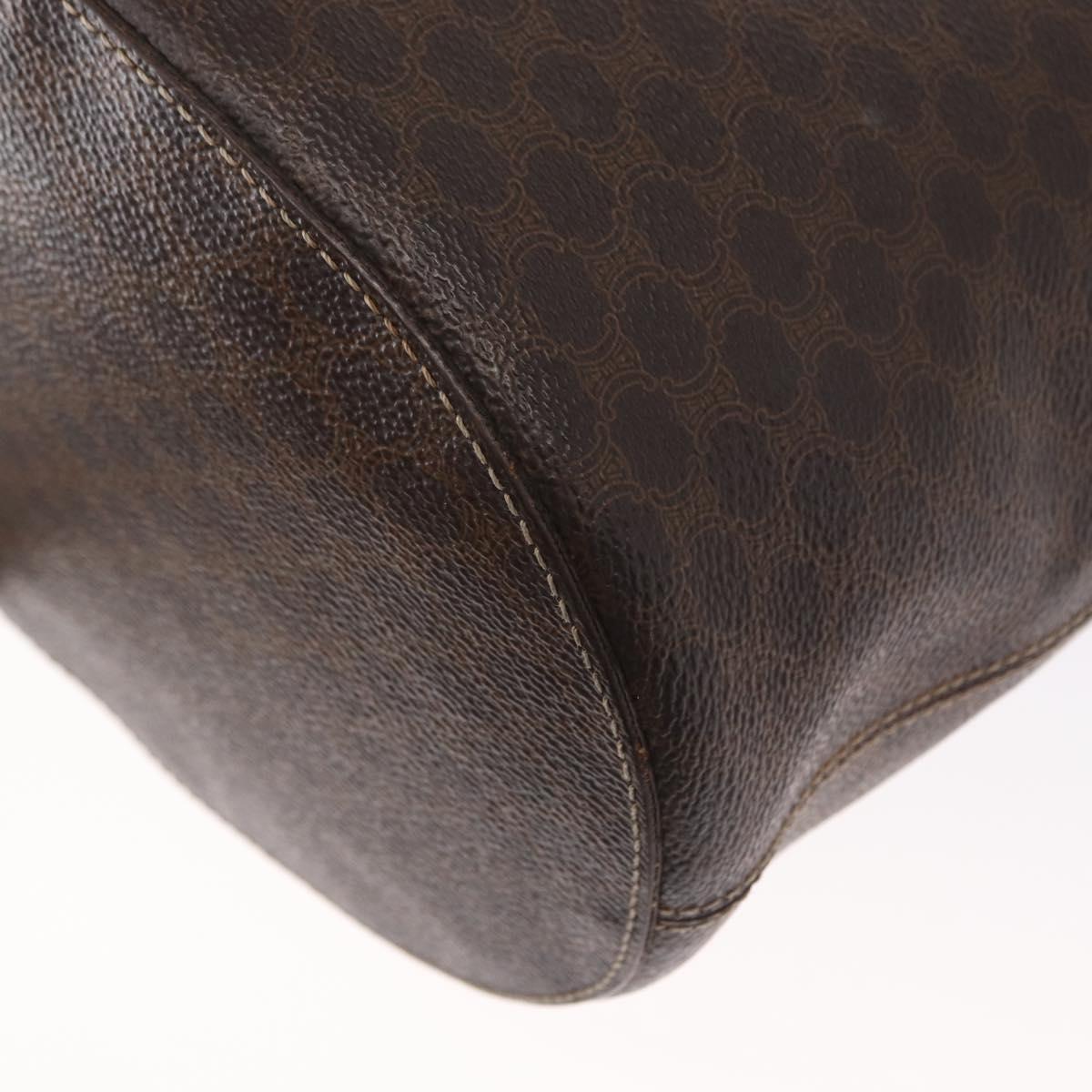 CELINE Macadam Canvas Tote Bag PVC Leather Brown Gold Auth ka1426