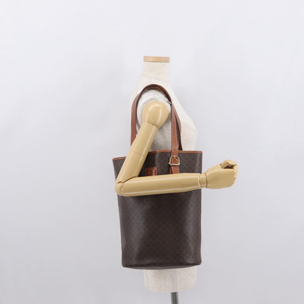 CELINE Macadam Canvas Tote Bag PVC Leather Brown Gold Auth ka1426