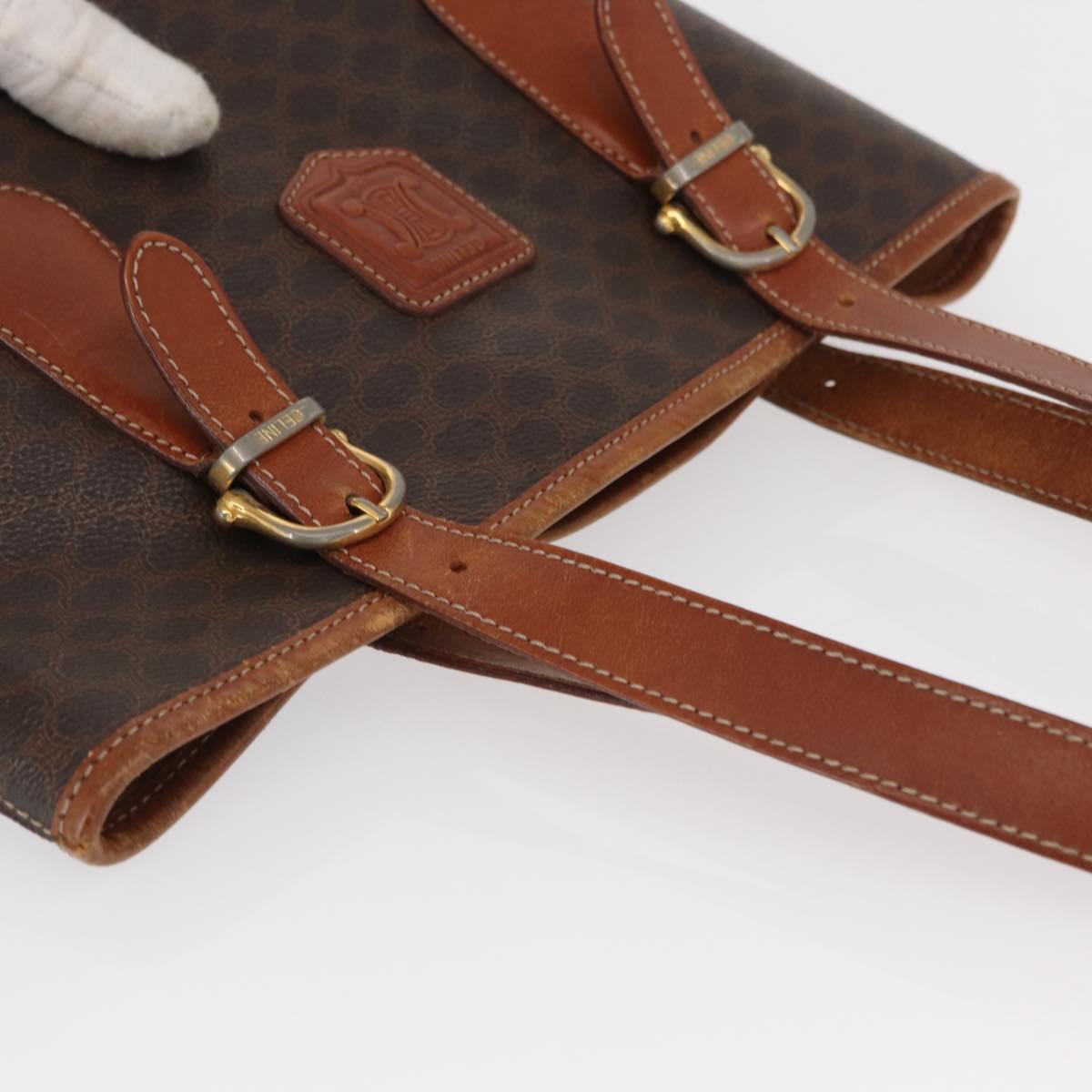 CELINE Macadam Canvas Tote Bag PVC Leather Brown Gold Auth ka1426
