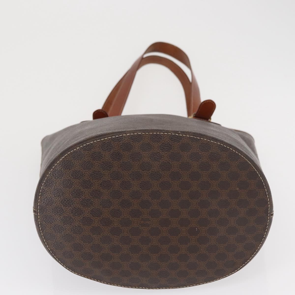 CELINE Macadam Canvas Tote Bag PVC Leather Brown Gold Auth ka1426