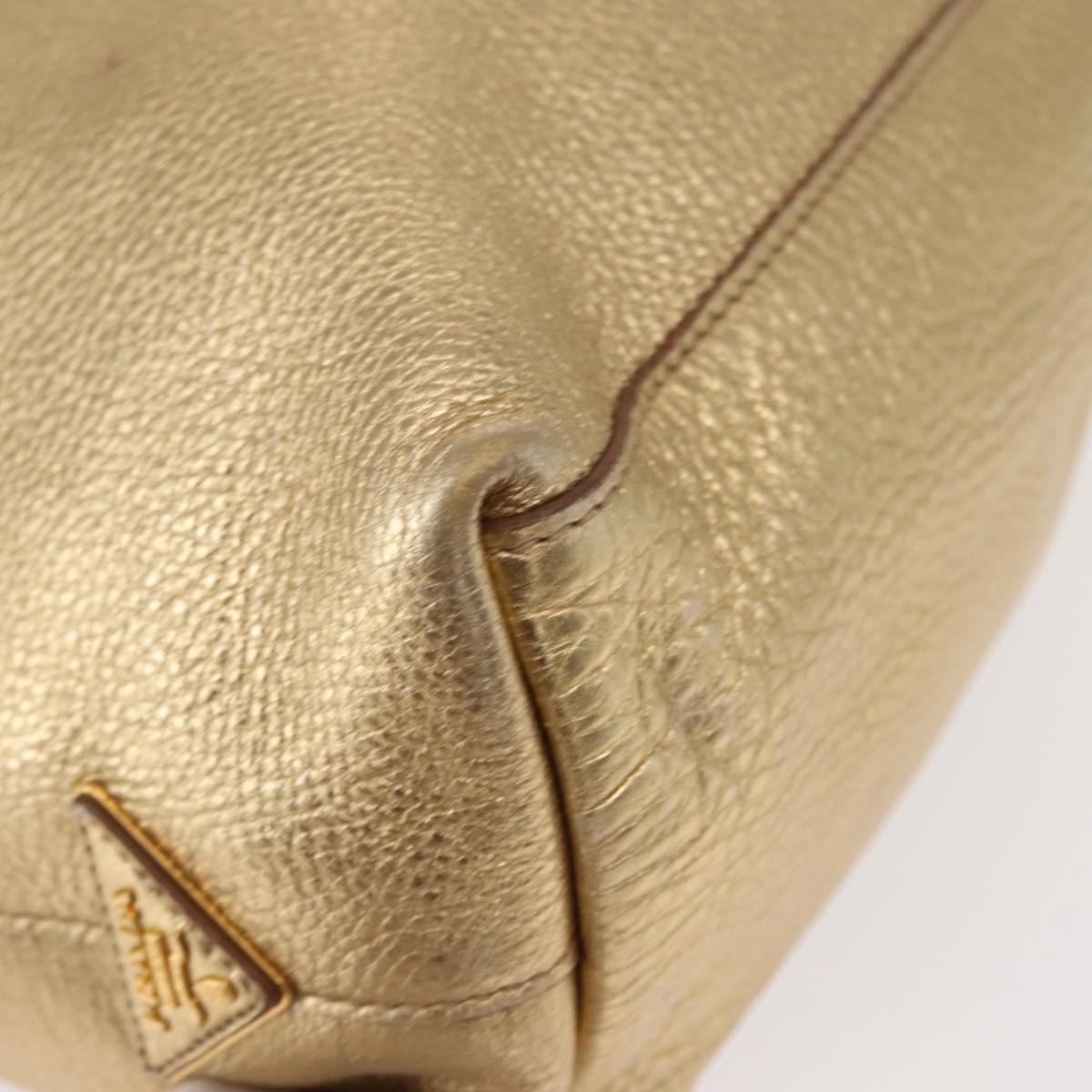 PRADA Tote Bag Leather Gold Tone Auth ka143A
