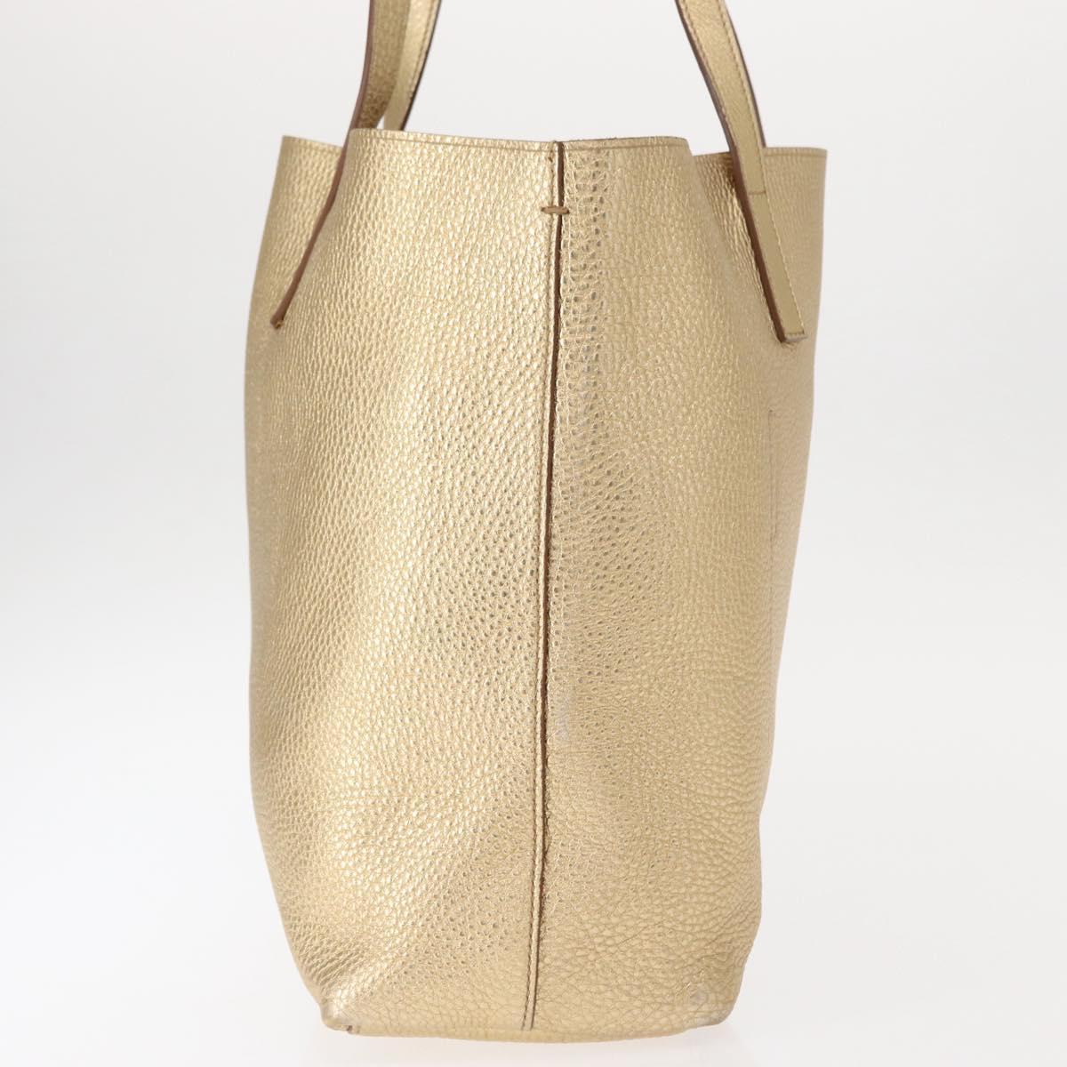 PRADA Tote Bag Leather Gold Tone Auth ka143A