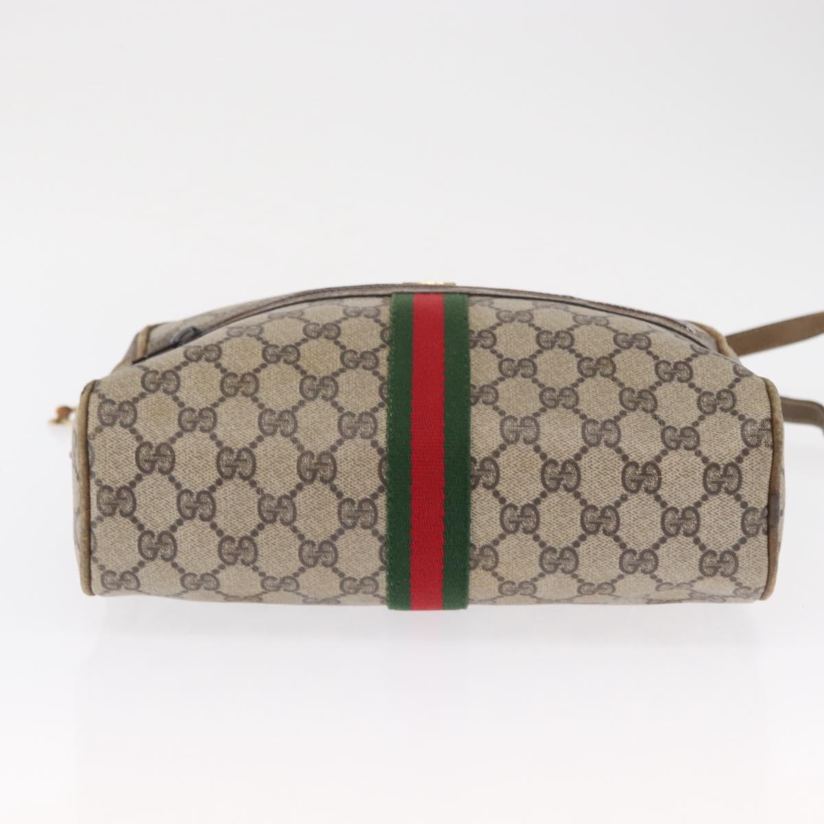GUCCI GG Supreme Web Sherry Line Shoulder Bag PVC Beige Gold Red Auth ka1433