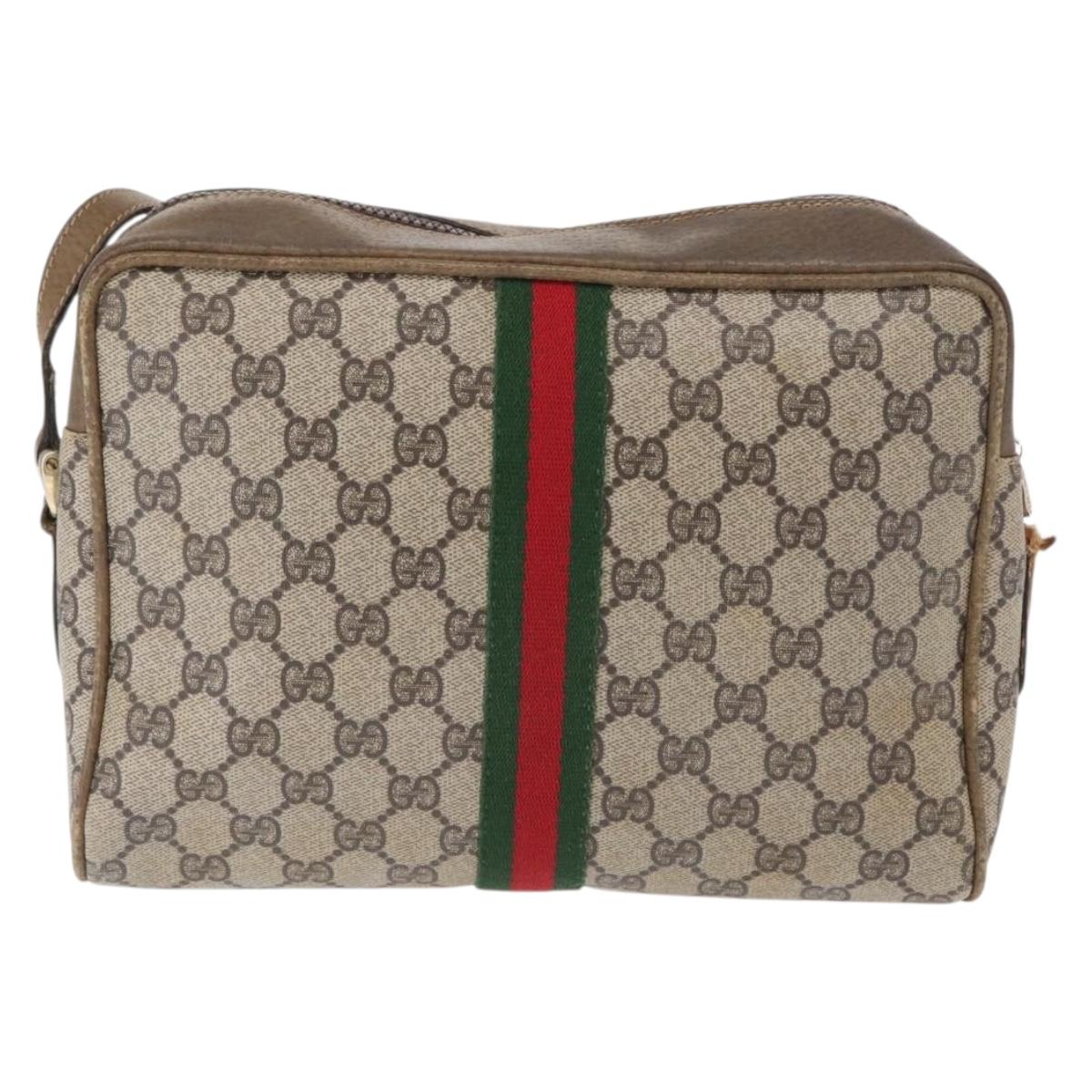GUCCI GG Supreme Web Sherry Line Shoulder Bag PVC Beige Gold Red Auth ka1433