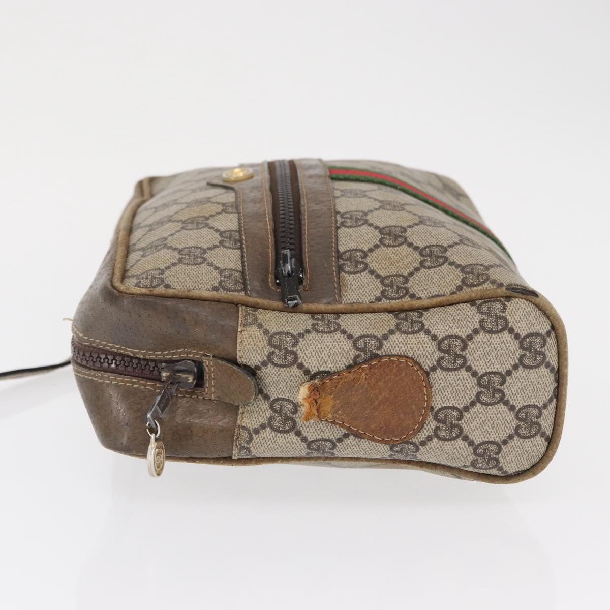 GUCCI GG Supreme Web Sherry Line Shoulder Bag PVC Beige Gold Red Auth ka1433