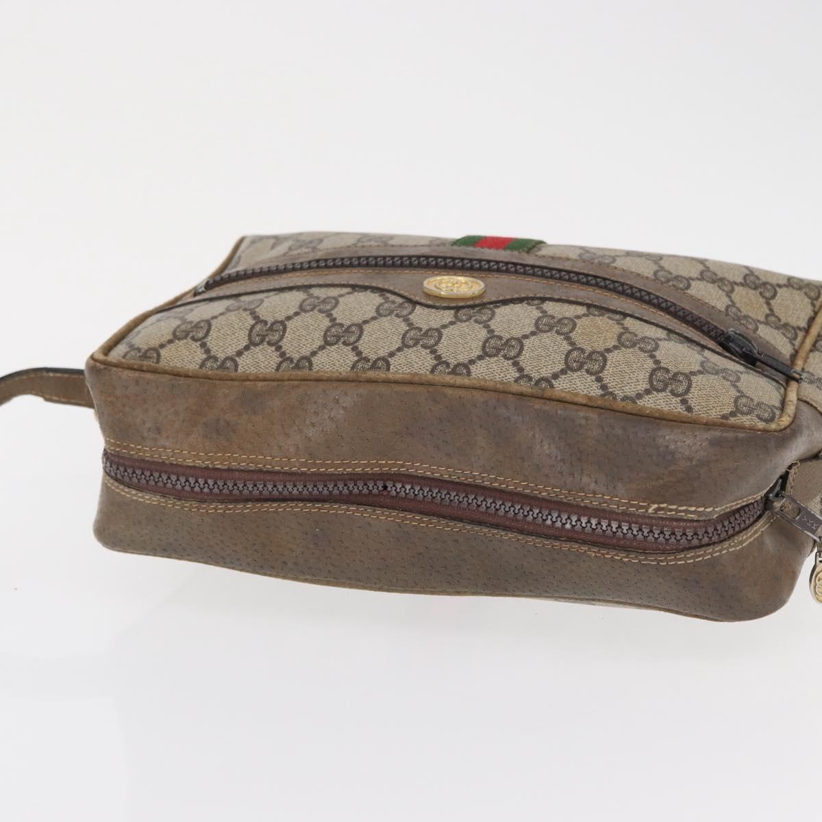 GUCCI GG Supreme Web Sherry Line Shoulder Bag PVC Beige Gold Red Auth ka1433