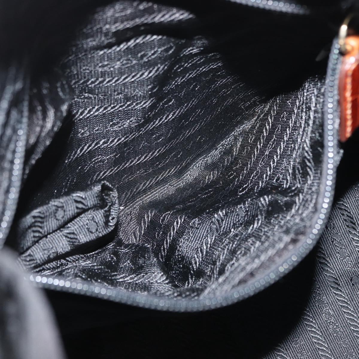 PRADA Shoulder Bag Nylon Leather Black Gold Auth ka1434