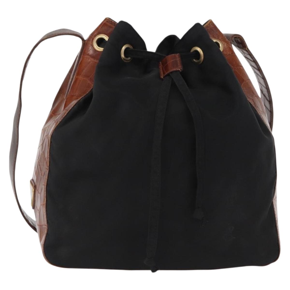 PRADA Shoulder Bag Nylon Leather Black Gold Auth ka1434