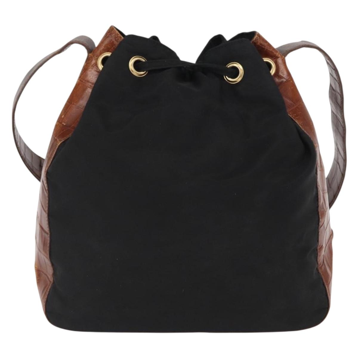 PRADA Shoulder Bag Nylon Leather Black Gold Auth ka1434
