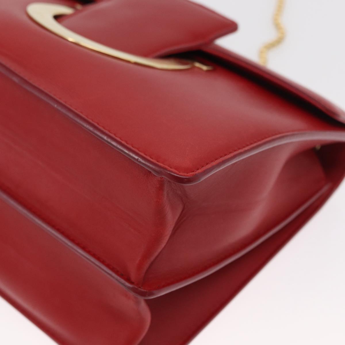Salvatore Ferragamo Chain Shoulder Bag Leather Red Gold Auth ka1446