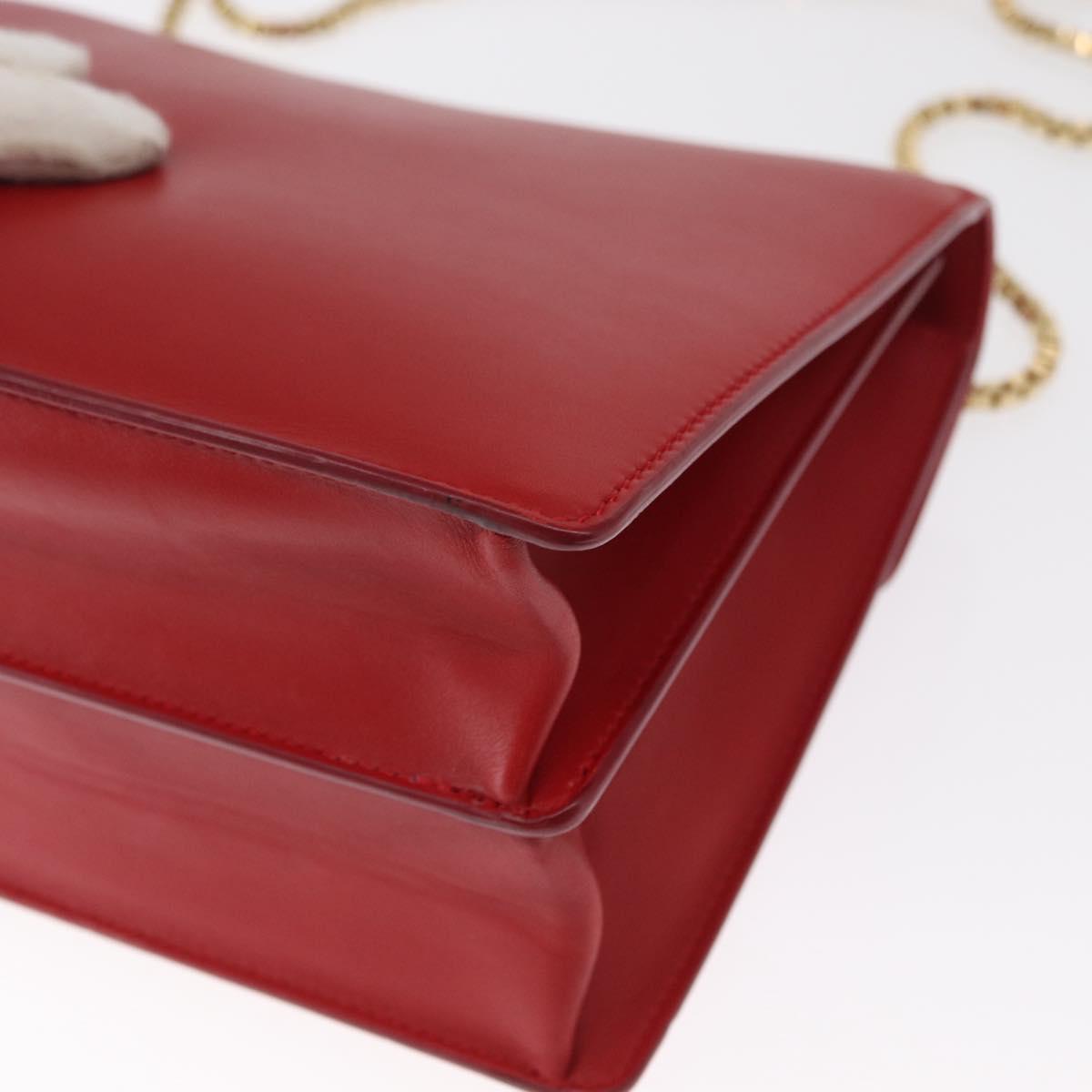 Salvatore Ferragamo Chain Shoulder Bag Leather Red Gold Auth ka1446