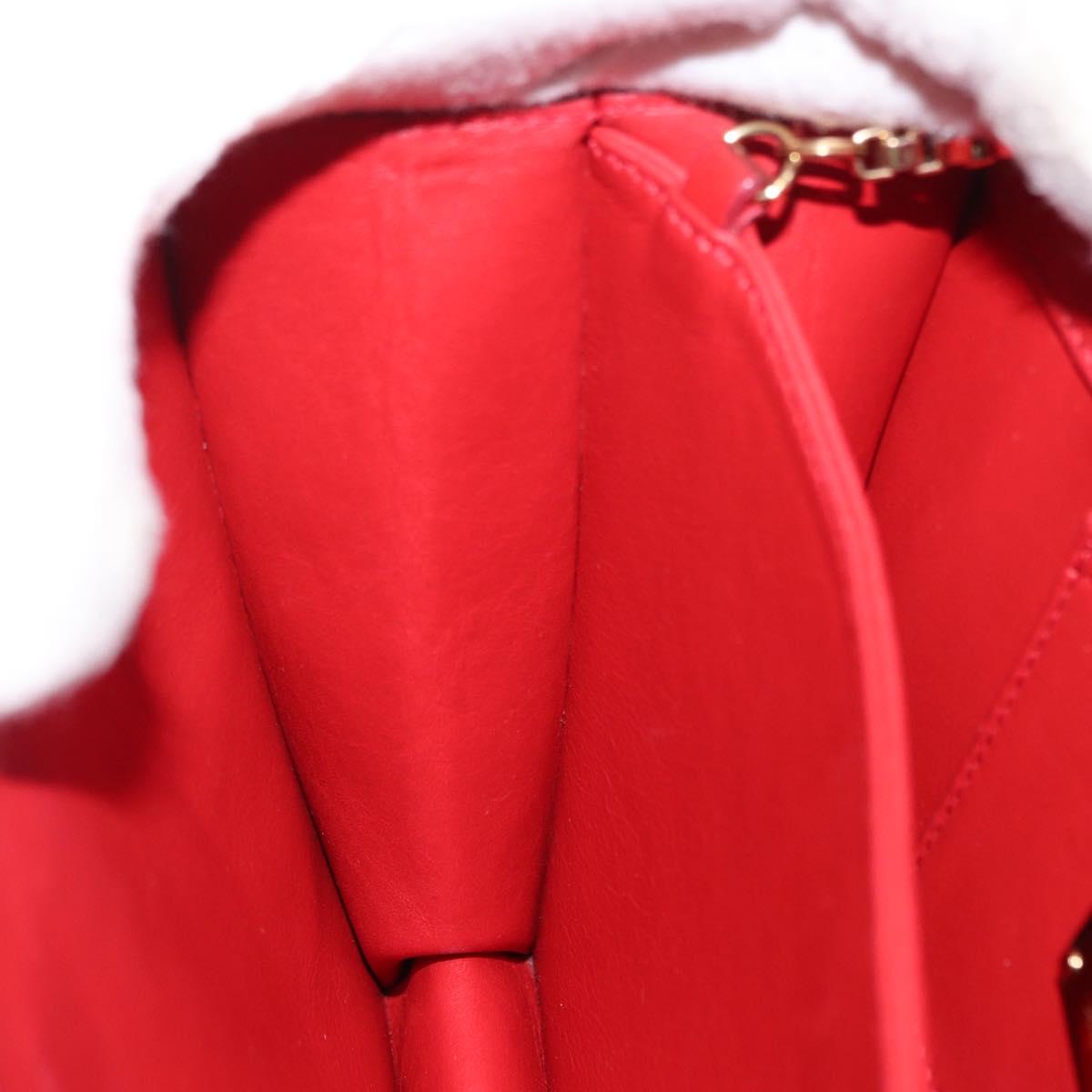 Salvatore Ferragamo Chain Shoulder Bag Leather Red Gold Auth ka1446