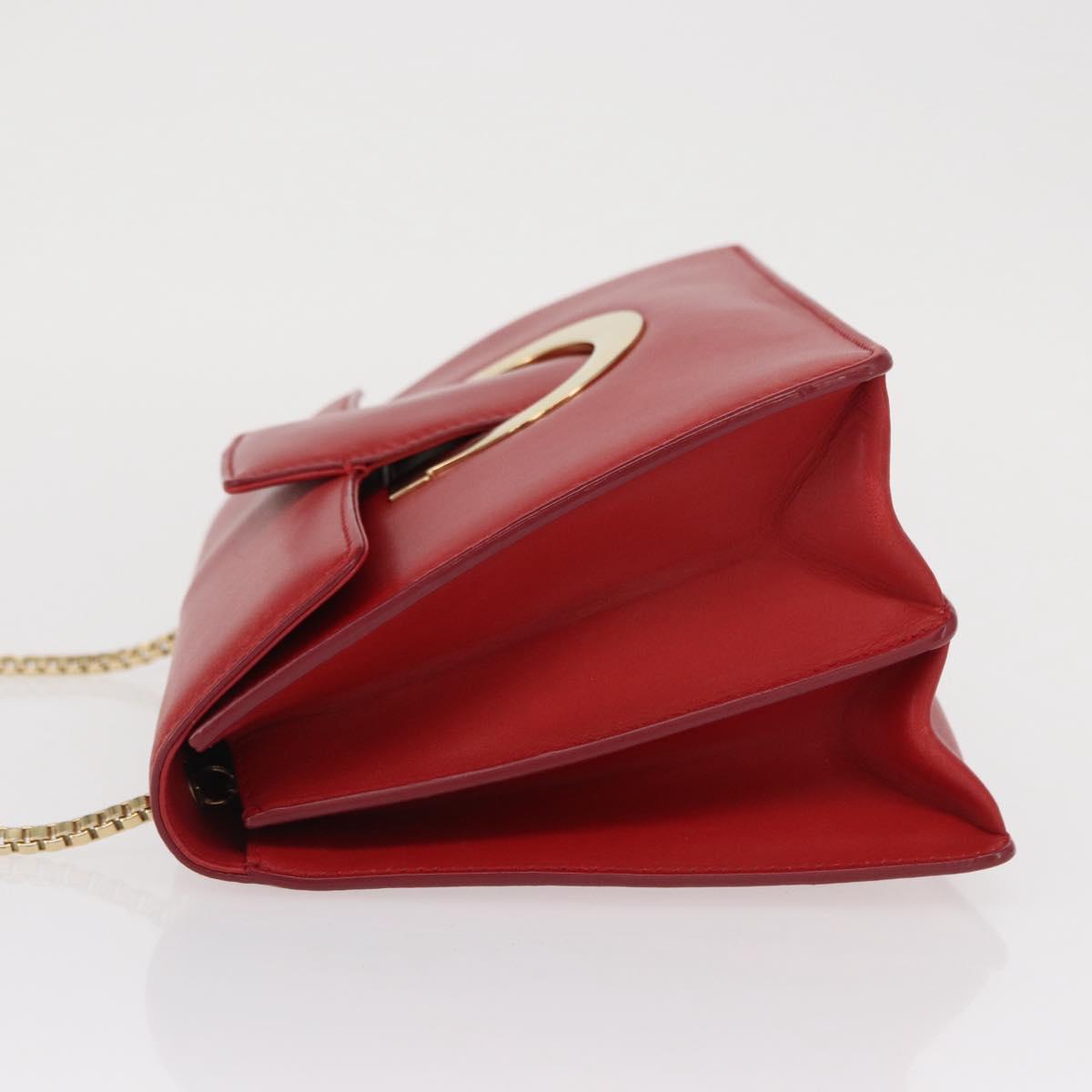 Salvatore Ferragamo Chain Shoulder Bag Leather Red Gold Auth ka1446