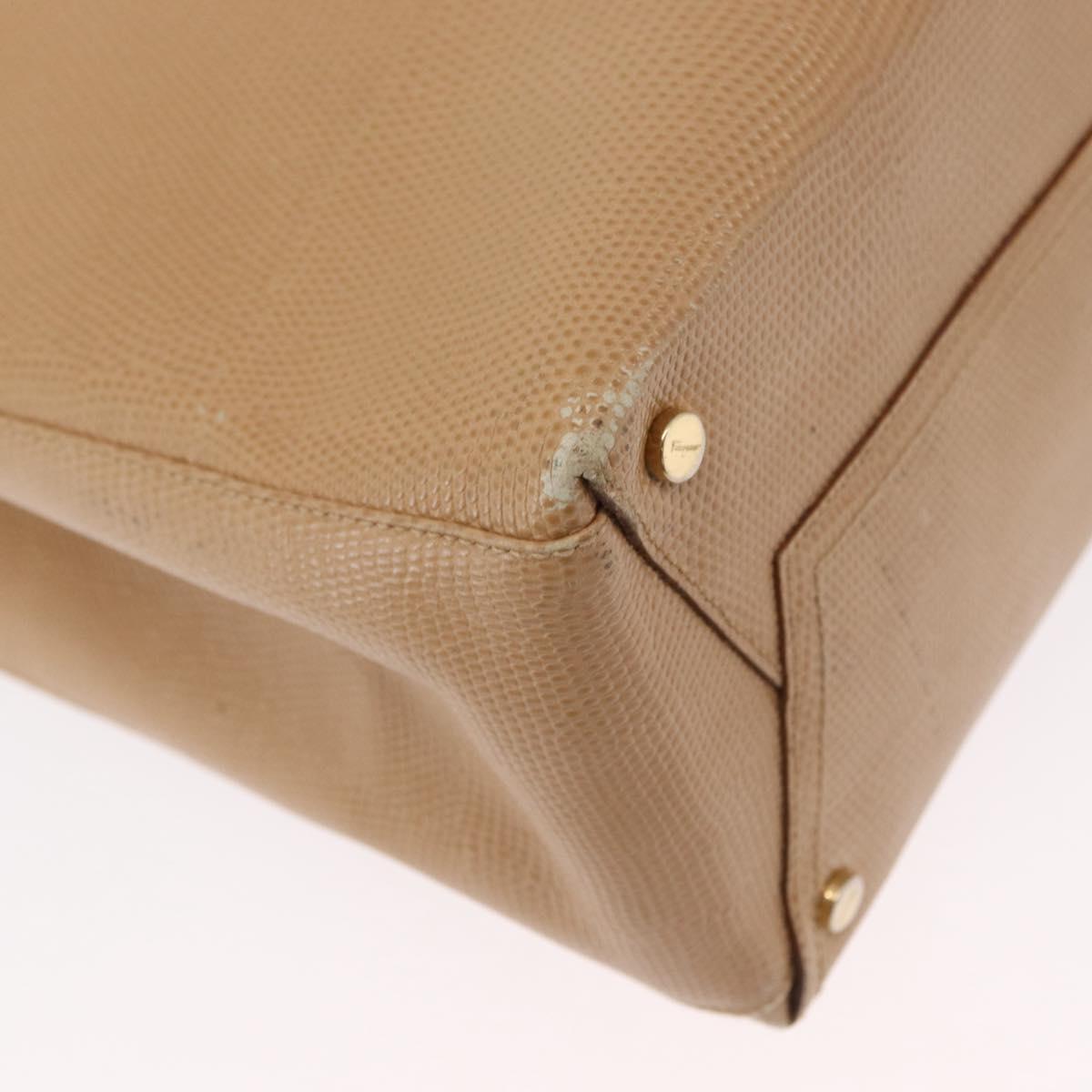 Salvatore Ferragamo Vala Tote Bag Leather Beige Gold Auth ka1447