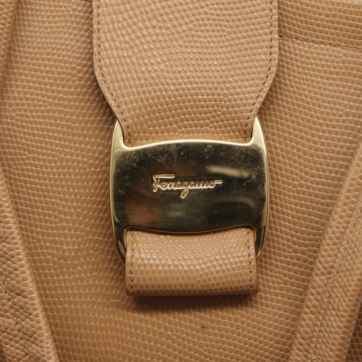 Salvatore Ferragamo Vala Tote Bag Leather Beige Gold Auth ka1447