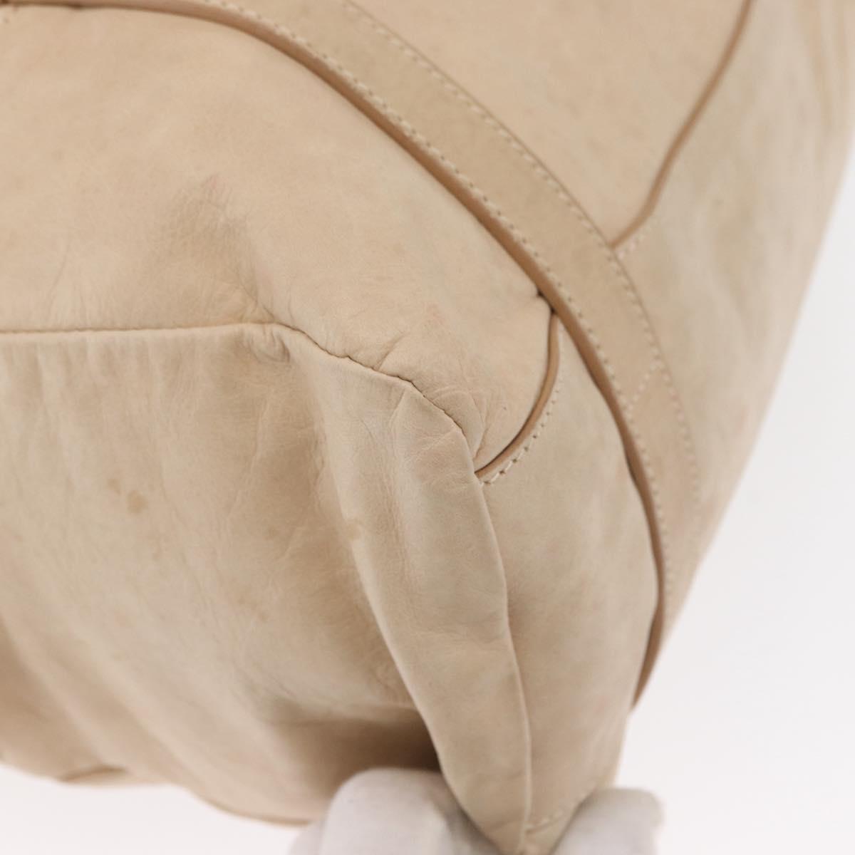 PRADA Tote Bag Leather Beige Silver Auth ka1448