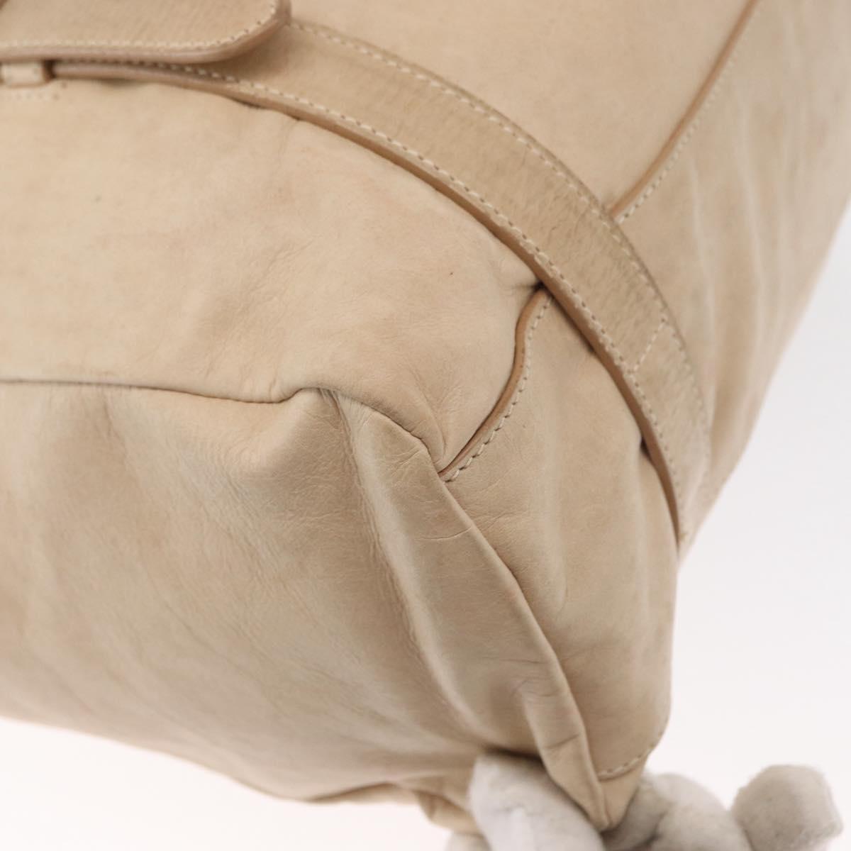 PRADA Tote Bag Leather Beige Silver Auth ka1448