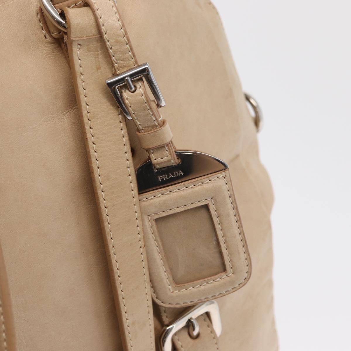 PRADA Tote Bag Leather Beige Silver Auth ka1448