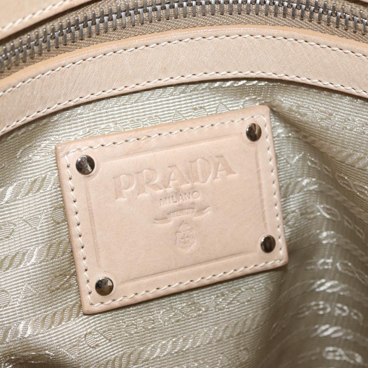 PRADA Tote Bag Leather Beige Silver Auth ka1448