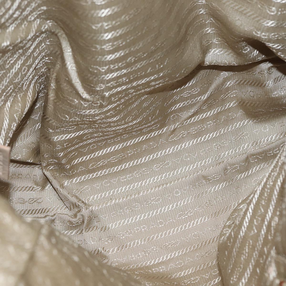 PRADA Tote Bag Leather Beige Silver Auth ka1448
