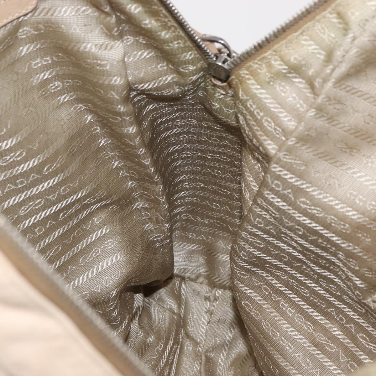 PRADA Tote Bag Leather Beige Silver Auth ka1448