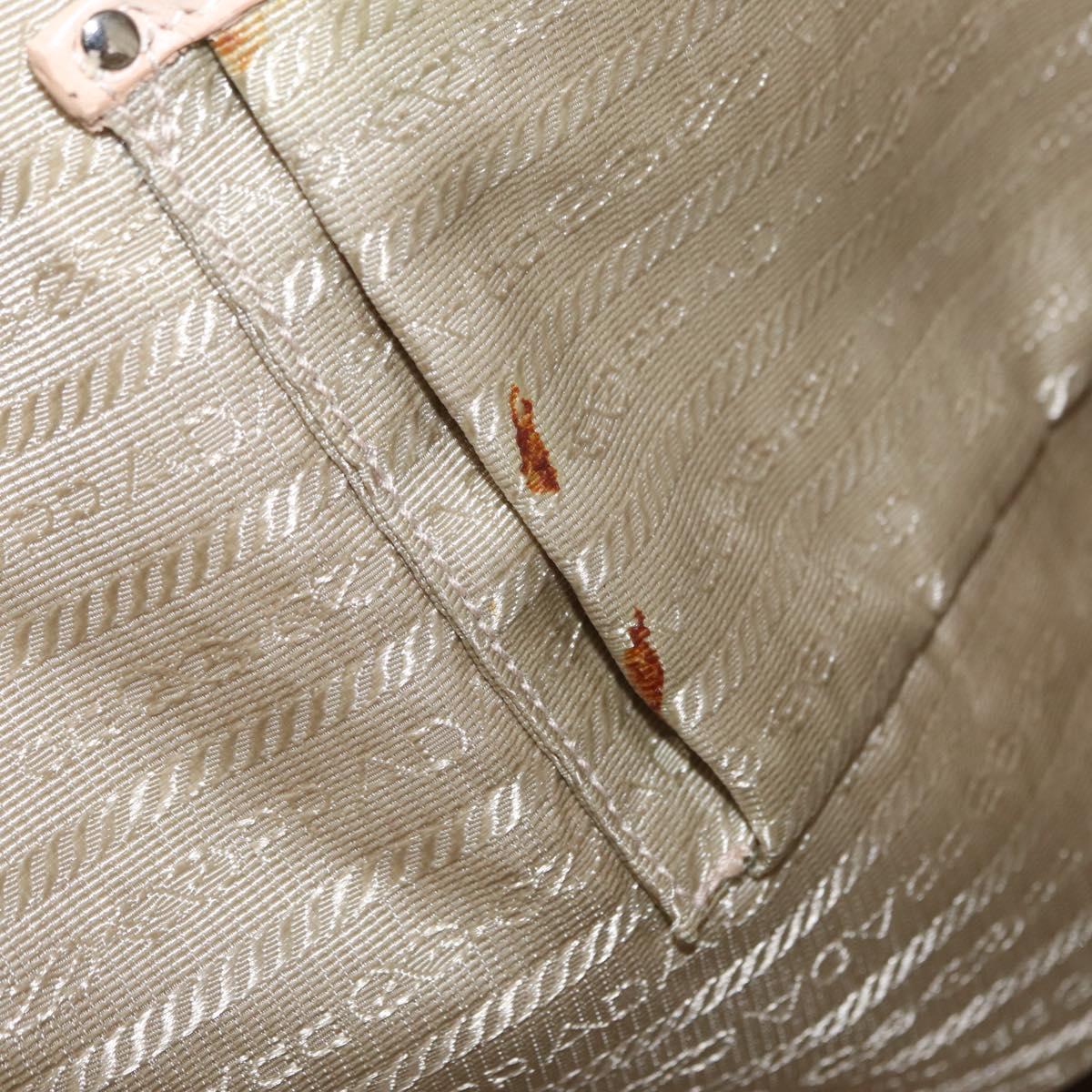 PRADA Tote Bag Leather Beige Silver Auth ka1448