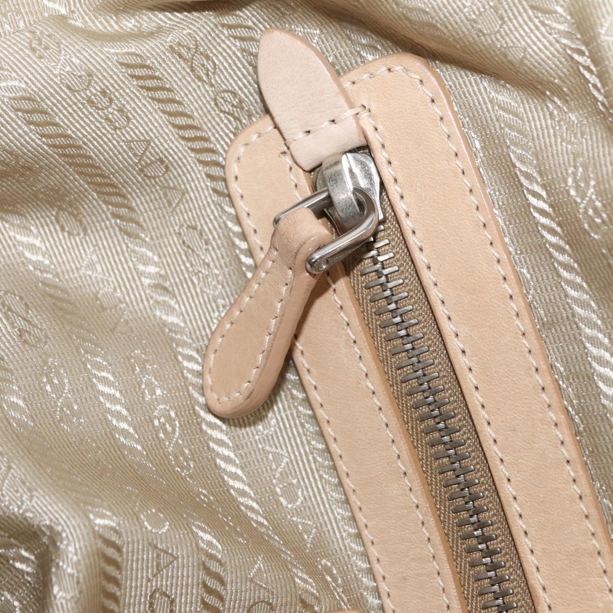 PRADA Tote Bag Leather Beige Silver Auth ka1448