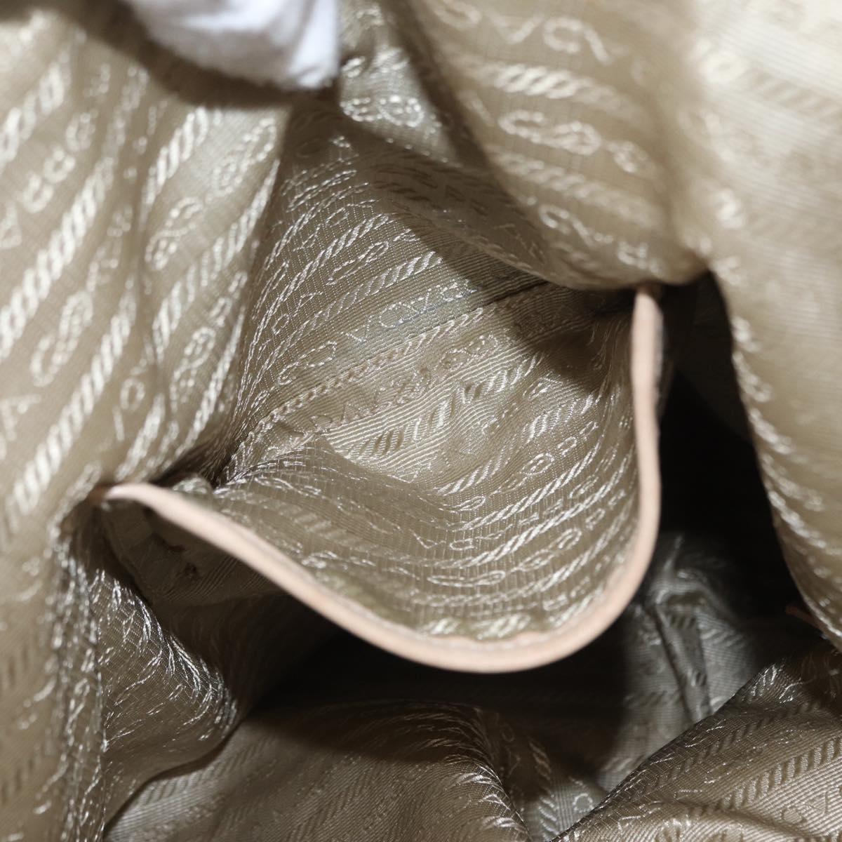 PRADA Tote Bag Leather Beige Silver Auth ka1448