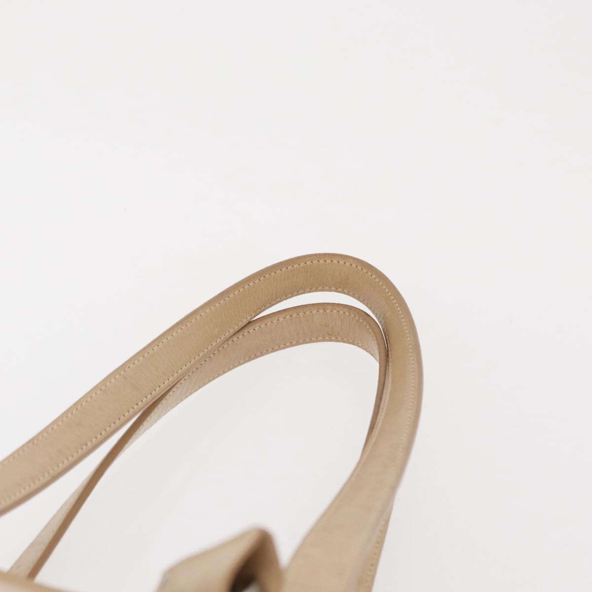 PRADA Tote Bag Leather Beige Silver Auth ka1448