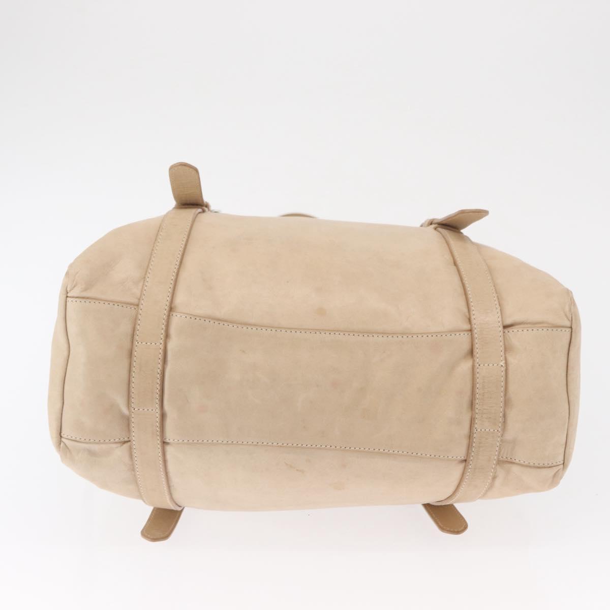 PRADA Tote Bag Leather Beige Silver Auth ka1448