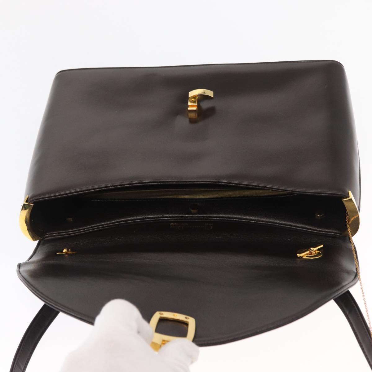 Christian Dior Hand Bag Leather 2way Black Gold Auth ka1452